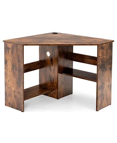 Gouun Triangle Corner Computer Desk with Storage Shelf and Cable Management