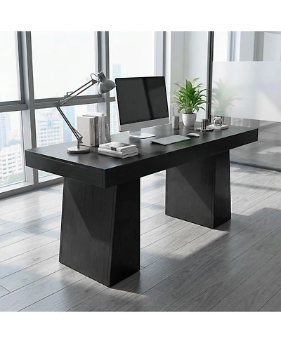 gaomon 55 Inch Black Wood Executive Desk Modern Home Office Computer Desk Workstation Writing Table Business Conference Room Furniture