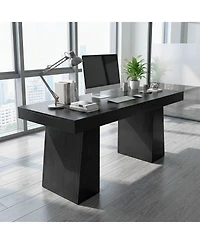 gaomon 55 Inch Black Wood Executive Desk Modern Home Office Computer Desk Workstation Writing Table Business Conference Room Furniture
