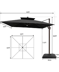 Pellebant Outdoor Patio 11x11Feet Aluminum Double Canopy Solar Lights Cantilever Umbrella with Base