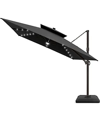 Pellebant Outdoor Patio 11x11Feet Aluminum Double Canopy Solar Lights Cantilever Umbrella with Base