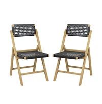 Boyel Living Set of 2 Folding Chairs Indonesia Teak Wood Dining Chairs with Woven Rope Seat and Back