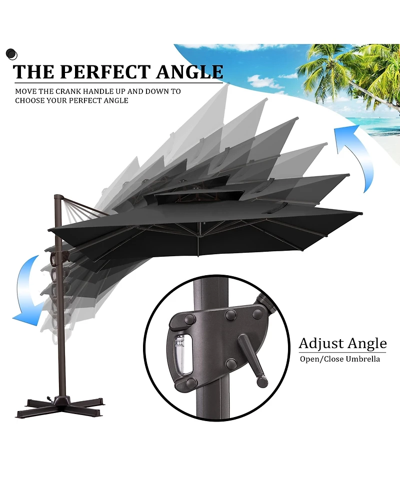 Pellebant Outdoor Patio Double Top 11x11Feet Square Aluminum Cantilever Umbrella with Base Brand