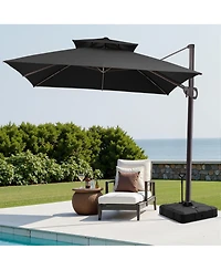 Pellebant Outdoor Patio Double Top 11x11Feet Square Aluminum Cantilever Umbrella with Rod Wheel Base