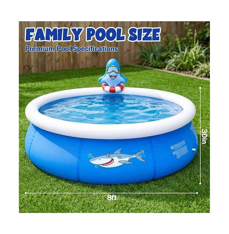 Aofar 8FT Inflatable Shark Sprinkler Pool Kids Adults Outdoor Water Play