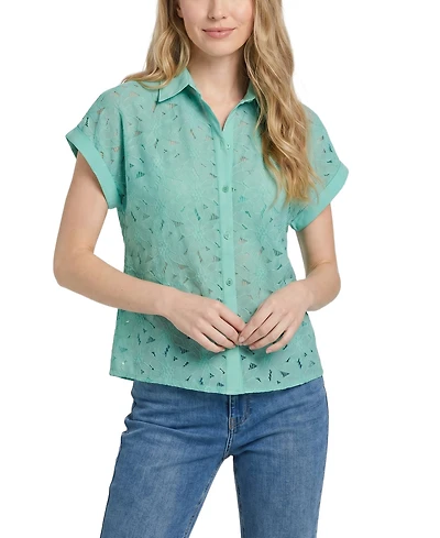 Ny Collection Petite Short-Sleeve Eyelet Top
