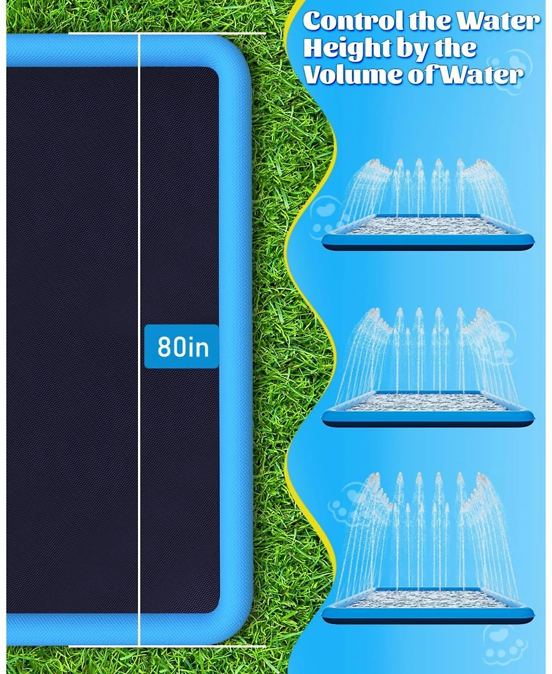 Aofar 80" Splash Pad Dog Pool Sprinkler Outdoor Pet Water Mat
