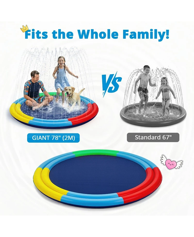 Aofar 78" Splash Pad Sprinkler Water Play Mat Dog Kids Outdoor Summer
