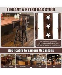 Costway Wooden Bar Stools Swivel Bar Height Kitchen Patio Chairs with Armrest