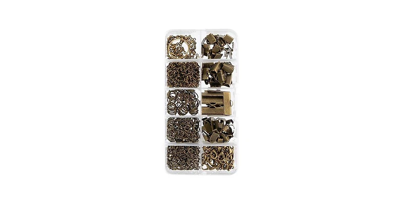 John Bead 10-Slot Antique Brass Jewelry Findings Kit Assortment, 503pcs