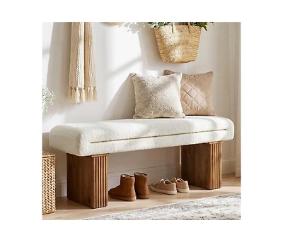 Tribesigns Solid Wood Entryway Bench, 47" Modern End of Bed Bench for Bedroom, Footrest Ottoman Window Bench with Seating, Upholstered Storage Bench