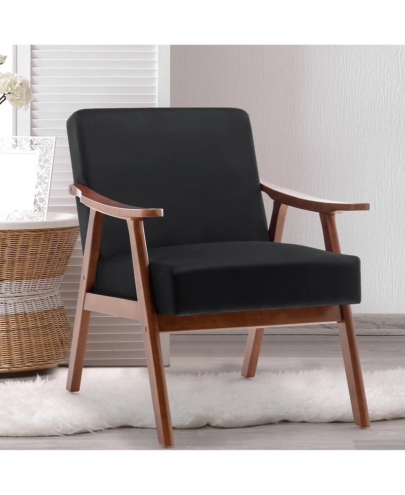 Clihome Mid-Century Modern Velvet Accent Chair with Solid Wood Frame, Wingback Lounge Chair for Living Room