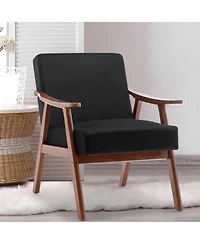 Clihome Mid-Century Modern Velvet Accent Chair with Solid Wood Frame, Wingback Lounge Chair for Living Room
