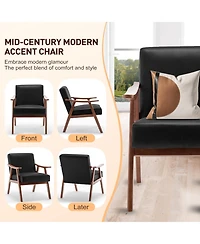 Clihome Mid-Century Accent Chair, Solid Wood Lounge Chair with Extra-Thick Backrest, Wingback Chairs