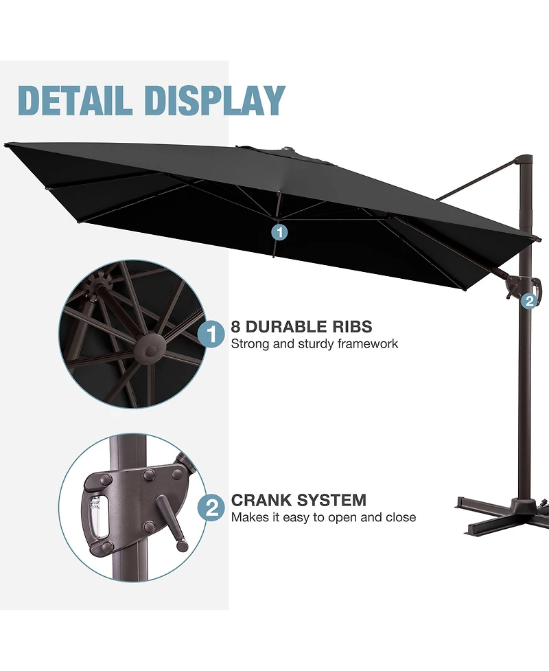 Pellebant Outdoor Patio 9X11Feet Aluminum Cantilever Umbrella with Rod Wheel Base