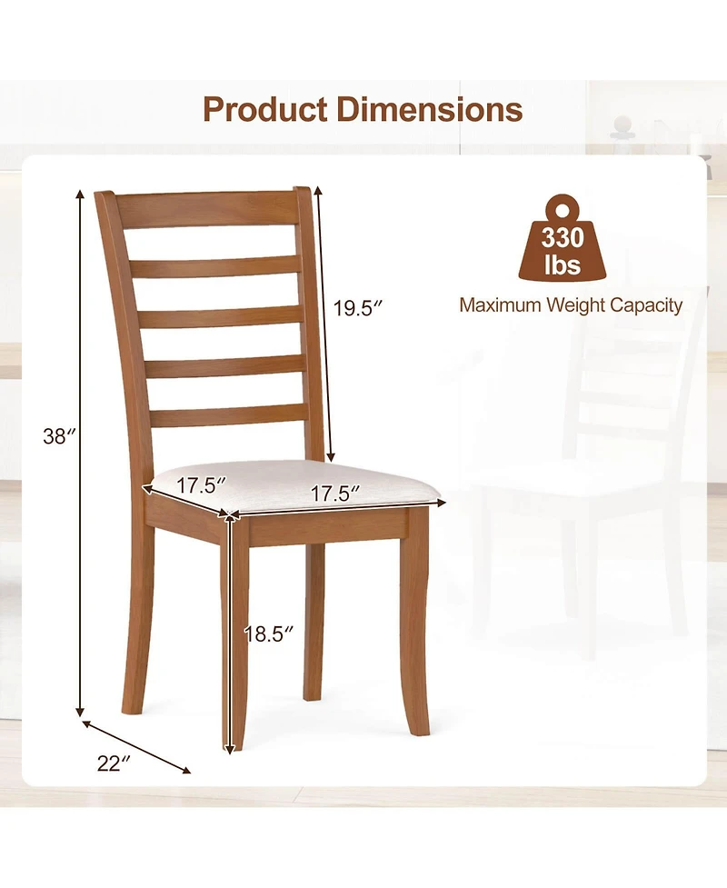 Costway Wooden Dining Chair Kitchen with Rubber Wood Legs and Slatted Backrest