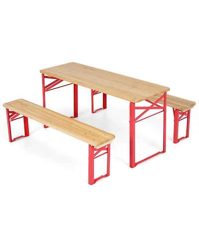 Costway 43.5 Inch Folding Kids Picnic Table and Bench Set with 0.8" Thick Fir Wood Top