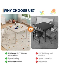 homfan 3-Piece Kids Folding Table and Chairs Set – Pu Cushioned Square Table, Durable Metal Frame, Portable, Space-Saving, Ideal for Dining, Crafts