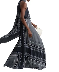Reiss Women's Scarf-Print Tie-Neck Maxi Dress