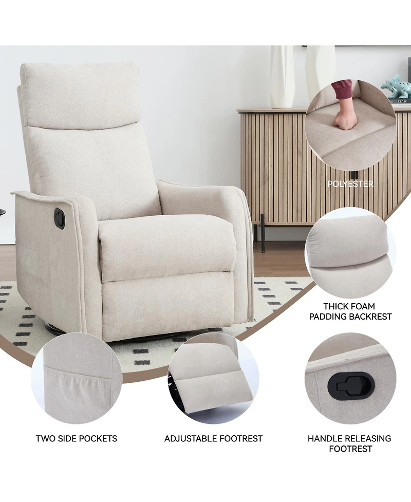 Clihome Heat Massage Manual Recliner Chair with Rocker and Swivel Fabric for Living Room