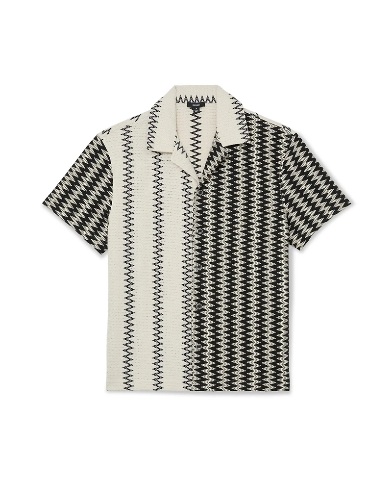 Reiss Men's Dain Zig Zag Crochet Cuban Shirt
