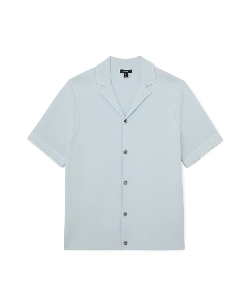 Reiss Men's Wandsworth Button Through Piped Stitch Detail Cuban Shirt
