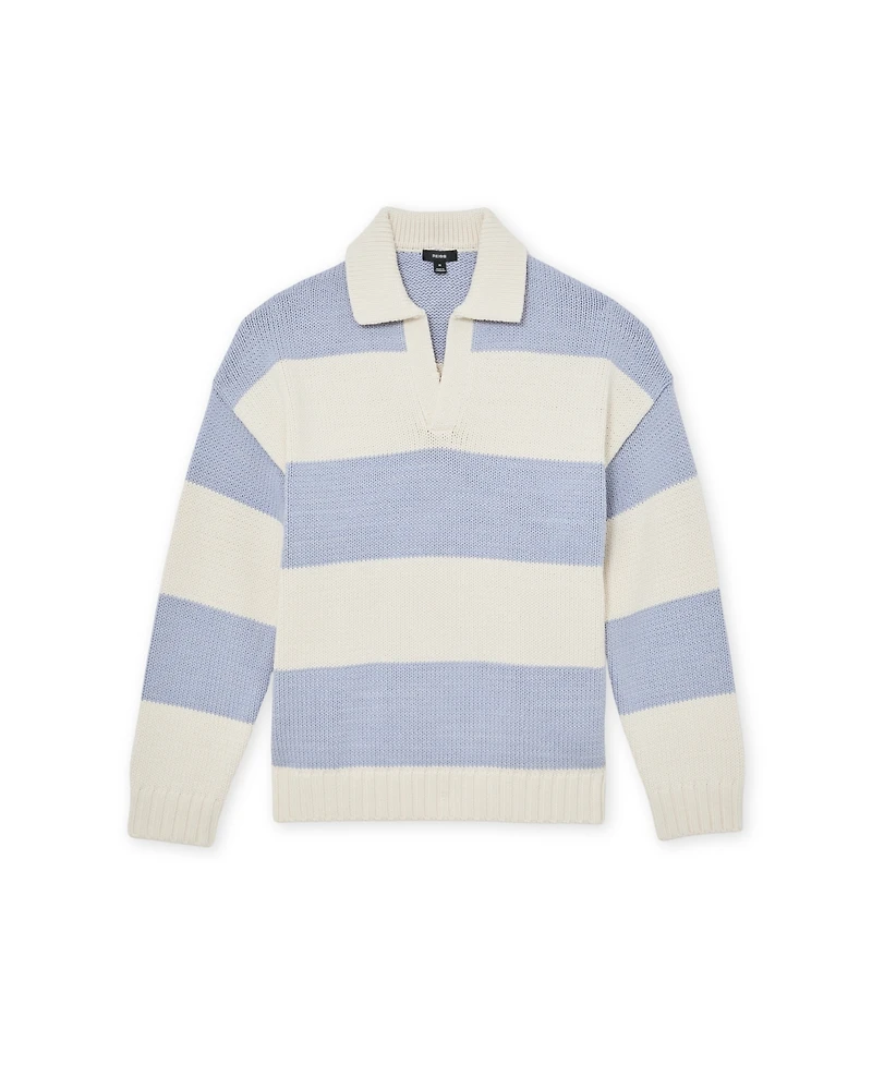 Reiss Men's Winger Open Collar Block Stripe Rugby Jumper