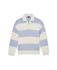 Reiss Men's Winger Open Collar Block Stripe Rugby Jumper