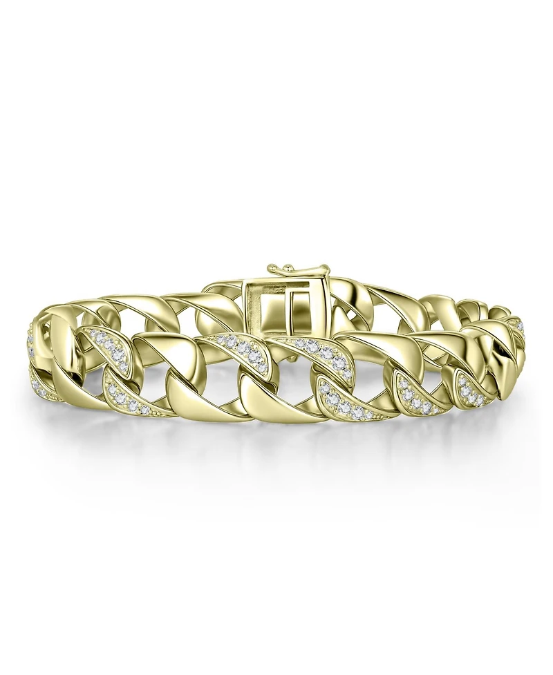 Men's Sterling Silver Iced Out Cubic Zirconia Miami Cuban Chain Bracelet