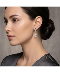 Sterling Silver with Rhodium Plated Clear Pear with Round and Marquise Cubic Zirconia Accent Dangle Earrings