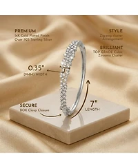 Sterling Silver with Rhodium Plated Clear Round Cubic Zirconia Cluster Style Bangle Bracelet
