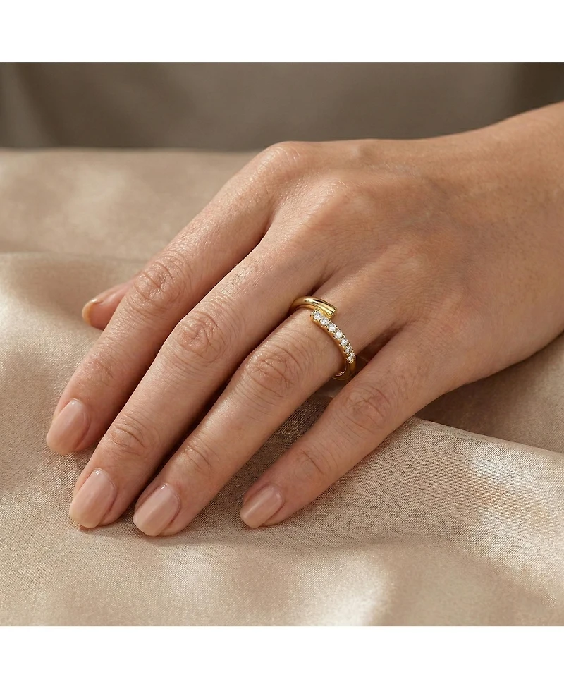 14k Yellow Gold Plated with Cubic Zirconia Bypass Stacking Ring Sterling Silver