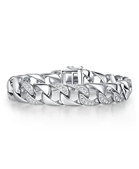 Men's Sterling Silver Iced Out Cubic Zirconia Miami Cuban Chain Bracelet