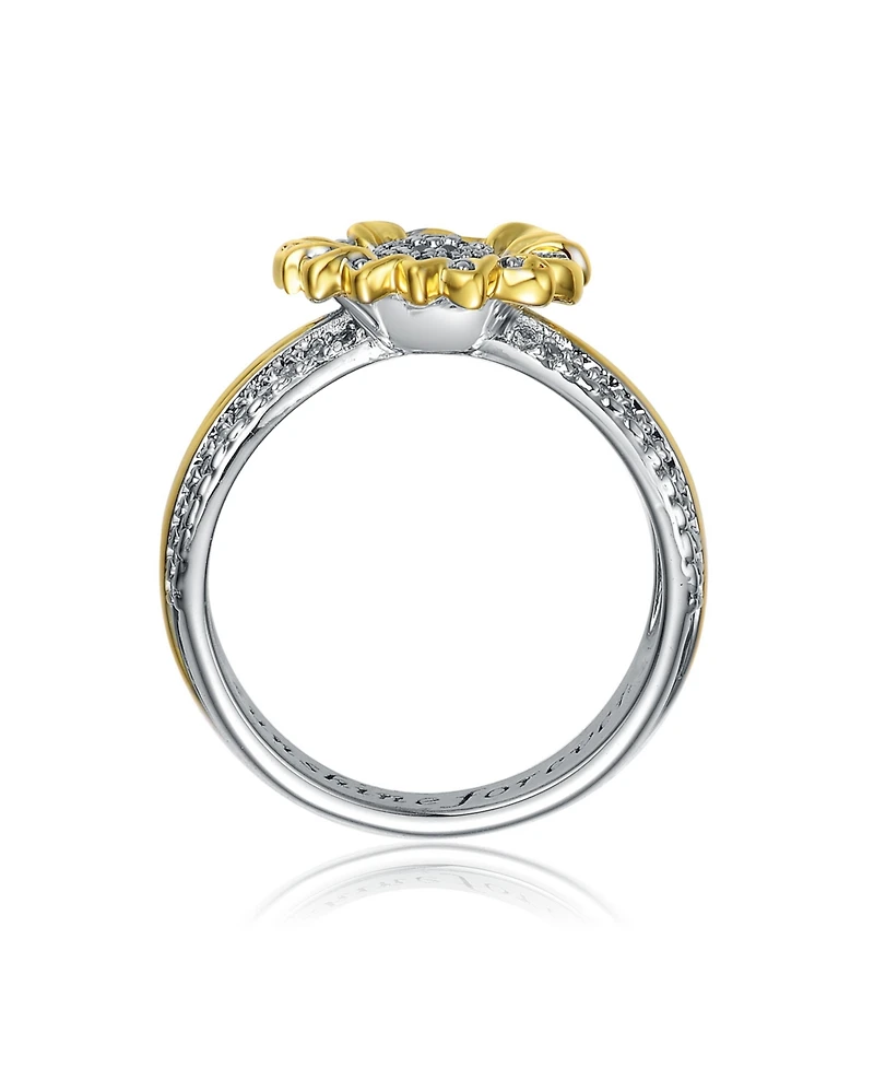 Rachel Glauber Unique Two-Tone Radiant Pave Cz Flower-Inspired Ring