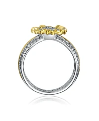 Rachel Glauber Unique Two-Tone Radiant Pave Cz Flower-Inspired Ring