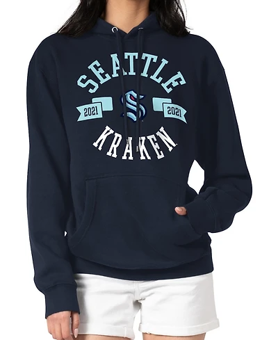 G-iii 4Her by Carl Banks Women's Navy Seattle Kraken City Graphic Fleece Pullover Hoodie