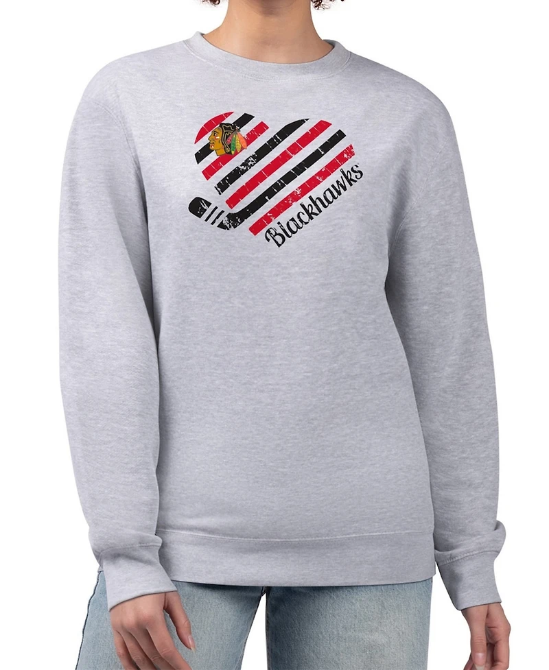 G-iii 4Her by Carl Banks Women's Heather Gray Chicago Blackhawks Heart Graphic Pullover Sweatshirt
