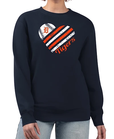 G-iii 4Her by Carl Banks Women's Navy Detroit Tigers Heart Logo Fleece Pullover Sweatshirt
