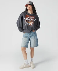 New Era Women's Navy Houston Astros Boxy Mineral Wash Dolmen Sleeve Cropped Sweatshirt