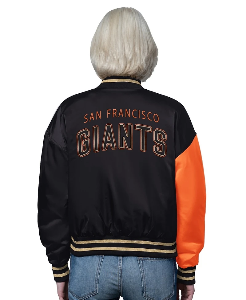 Starter Women's Orange/Black San Francisco Giants Offside Cropped Full-Snap Varsity Jacket