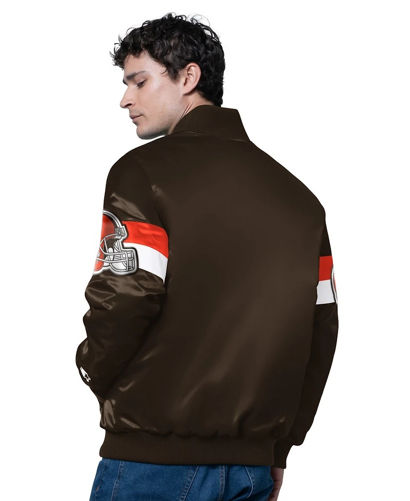 Starter Men's Brown Cleveland Browns Triple Option Satin Varsity Full-Snap Jacket
