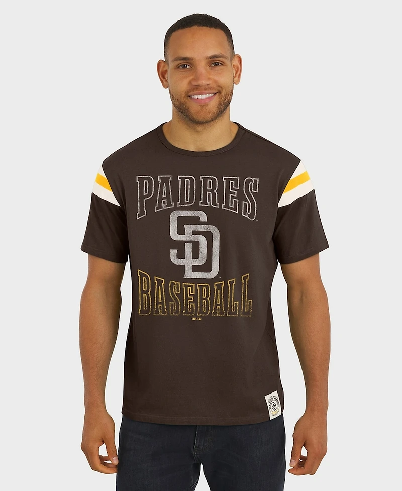 Darius Rucker Collection By Fanatics Men's Brown San Diego Padres Distressed Sleeve Stripe T-Shirt