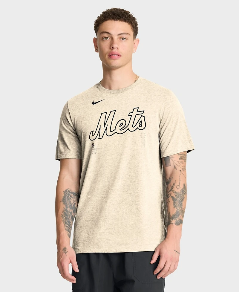 Nike Men's Natural New York Mets Wordmark Tri-Blend T-Shirt