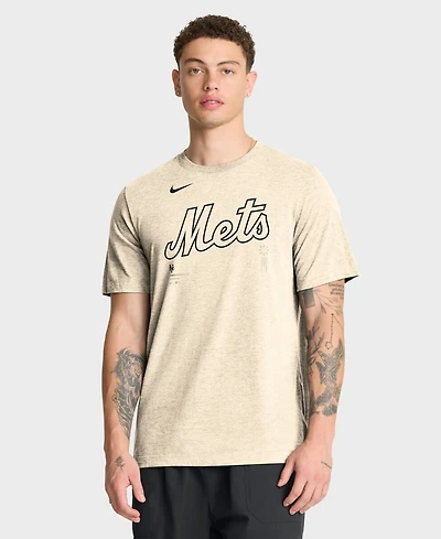 Nike Men's Natural New York Mets Wordmark Tri-Blend T-Shirt