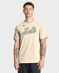 Nike Men's Natural New York Mets Wordmark Tri-Blend T-Shirt