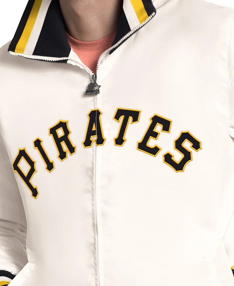 Starter Men's White Pittsburgh Pirates The Captain Cooperstown Logo Full-Zip Varsity Jacket