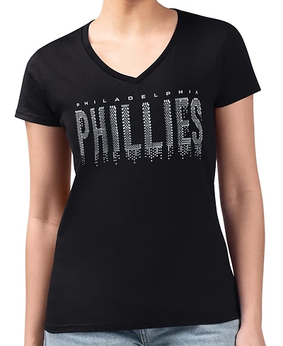 G-iii 4Her by Carl Banks Women's Black Philadelphia Phillies Metallic Drop Lightweight V-Neck T-Shirt