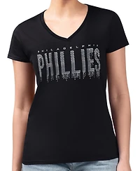 G-iii 4Her by Carl Banks Women's Black Philadelphia Phillies Metallic Drop Lightweight V-Neck T-Shirt