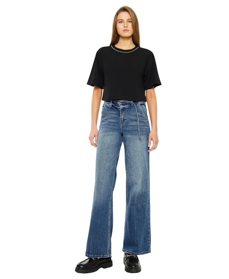KanCan Women's Leah Ultra High Rise Wide Leg Jeans