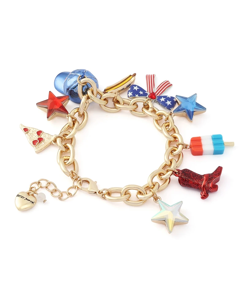 Betsey Johnson Faux Stone Americana Mixed Charm Bracelet